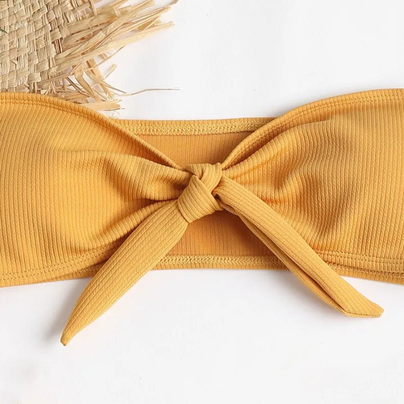 Swimsuit New Summer Women Bikini Sexy Swimwear Set Packwork Brazilian Bathing Beachwear Swimming Bathing Suit Women Yellow top