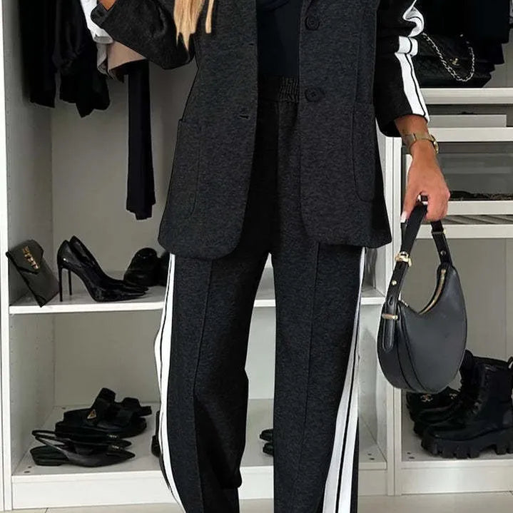 CM.YAYA Elegant Women Pants Suit and Long Sleeve Blazer Matching Set OL Streetwear Two 2 Piece Set 2024 Winter Ribbon Outfits Black