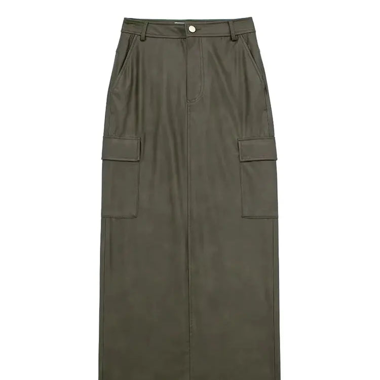 Women Fashion Skirts Spring And Summer Trend Imitation Leather Loose Long Skirt Woman Casual With Pockets Women's Skirts