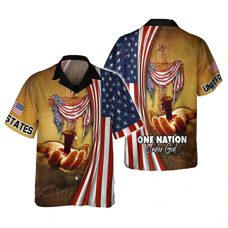 Men's USA National Eagle Flag Shirts Fashion 3d Print Tee Shirt Jesus Pattern Short Sleeve Oversized Casual Female Blouse 4XL Shirts-HWH38909