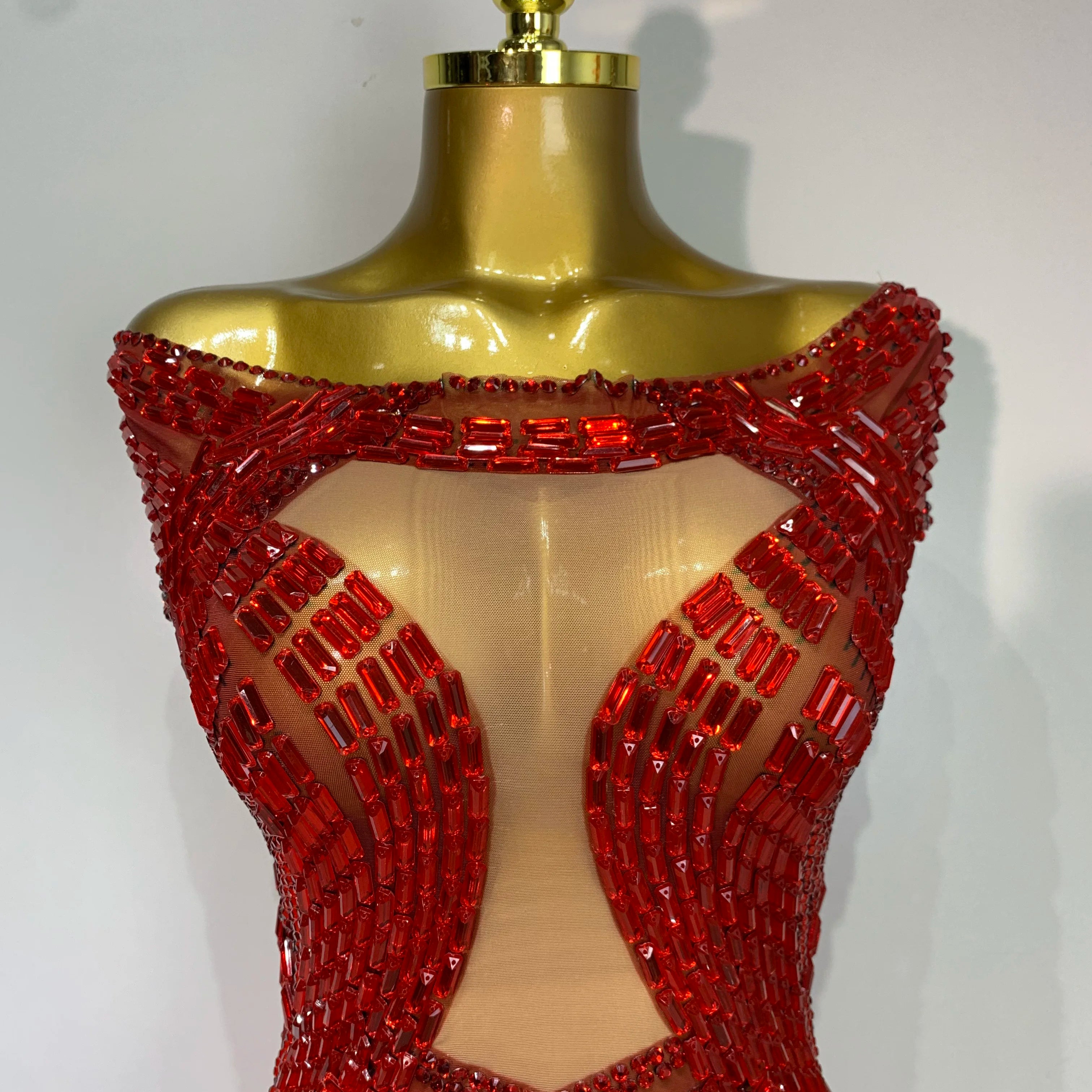 Luxury Rhinestones Sexy Mesh See Through Mini Dress Women Celebrate Birthday Evening Party Dress Stage Performance Costume