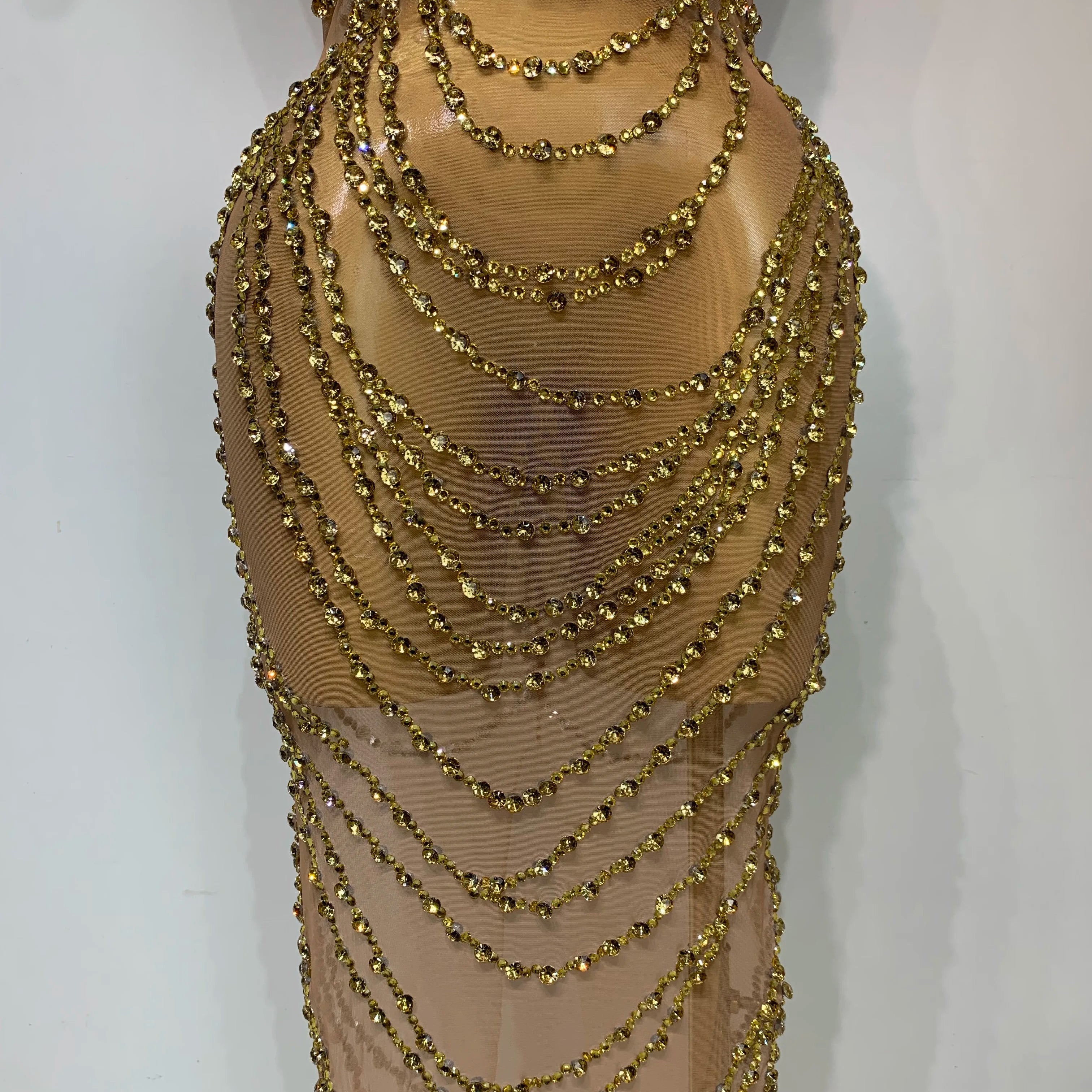 Sparkly Rhinestone Sexy Transparent Mesh Long Dress 2025 Women Luxury Birthday Club Party Gown Stage Singer Performance Costume