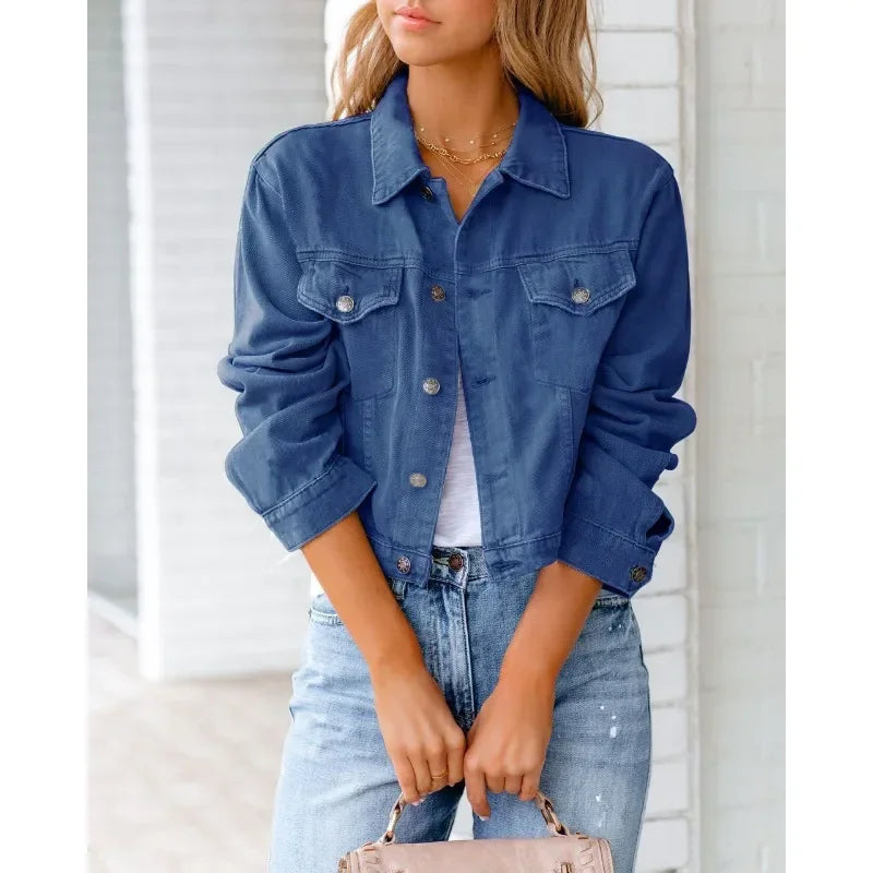 Short Pockets Jacket Fashion Streetwear Single Breasted Trend Women Denim Coats Long Sleeve Autumn New Denim Denim Coats