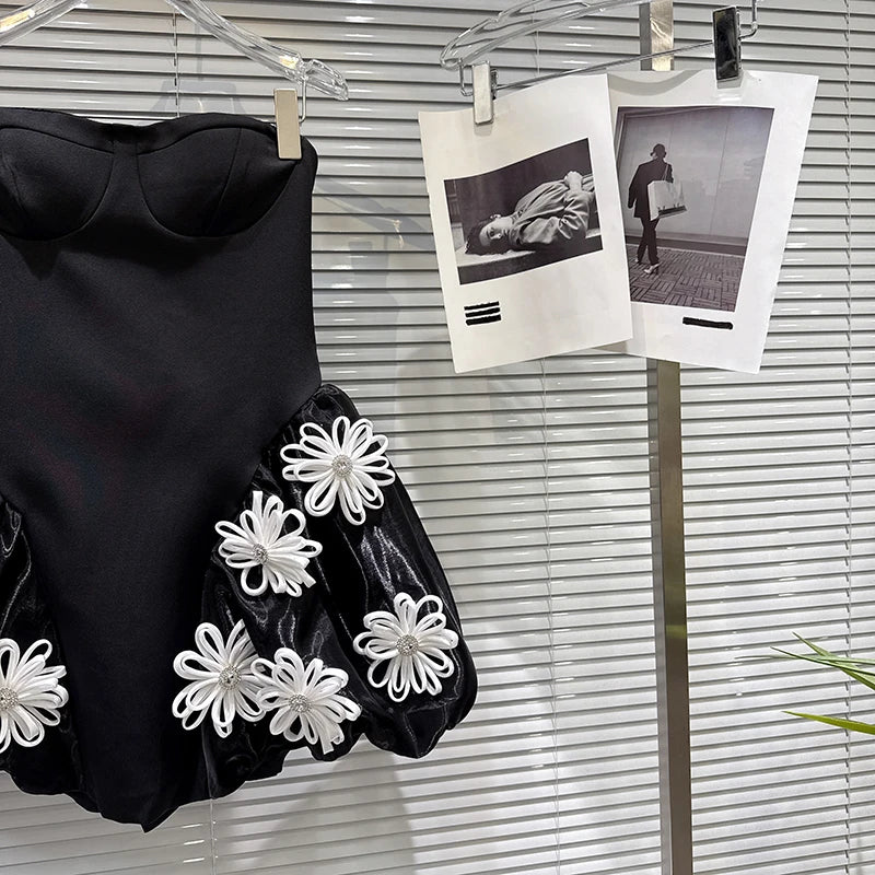 Winter New Sweet Three-Dimensional Flower Back Bandage Dress For Women Evening Party Strapless Dresses Female 11A07461