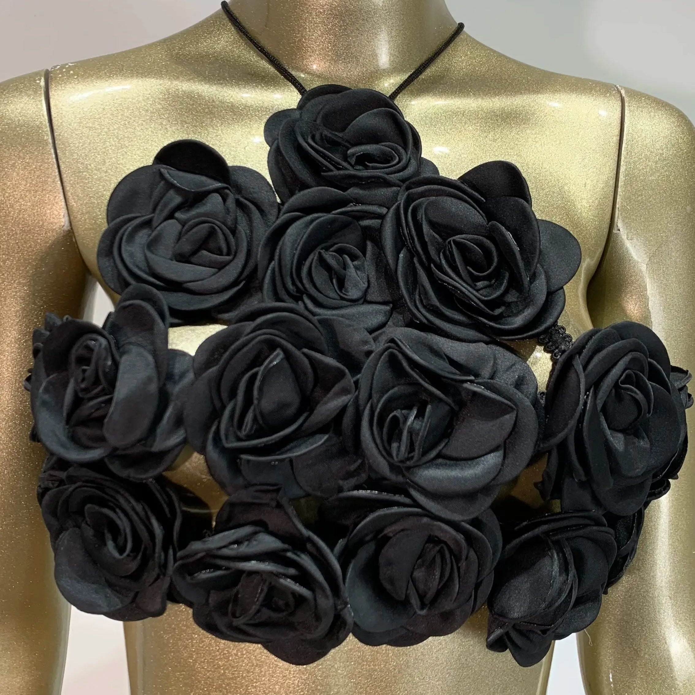 Women Summer Celebrity Sexy Halter Backless Flower Black Bandage Tops 2024 Celebrity Designer Fashion High Street Top