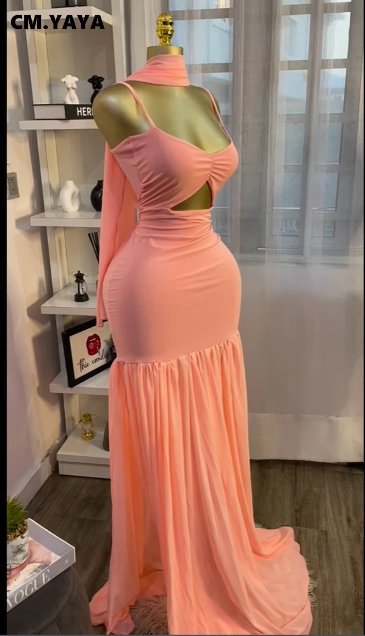 Women Sleeveless Strap Ruched V-neck Pleated Side Split A-line Midi Maxi Long Dress 2025 Birthday Sexy Party Dresses