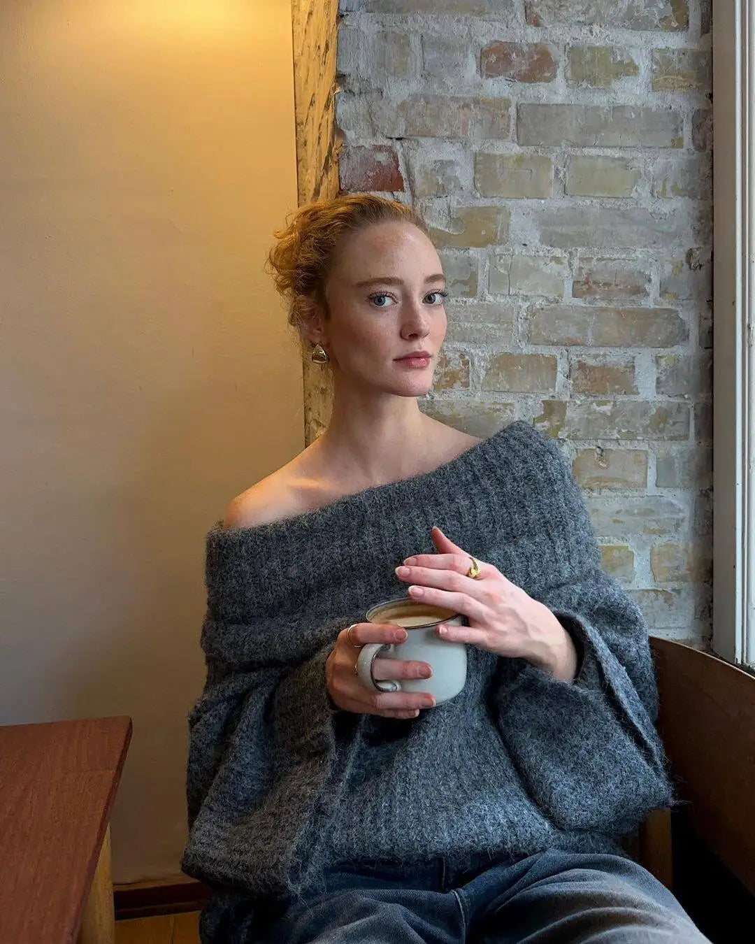 Thicken White Tassel Off Shoulder Sweater Women Elegant Slash Neck Long Sleeve Short Wool Pullover Winter Lady Knit Jumpers Gray