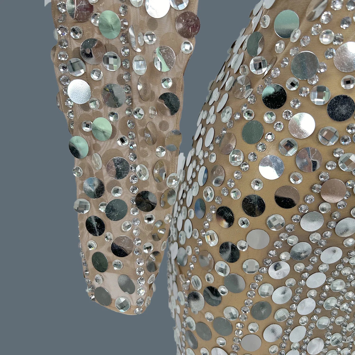 Trendy Sequin Evening Gowm Sexy Mini Dress for Women Sheer Mesh Rhinestone Slimming Party Show Clothing Huadiandian