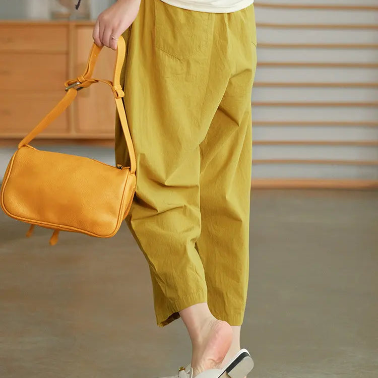 Women Summer Pants New High Waist Wide Leg Retro Cropped Trousers Casual Loose Baggy Cotton Linen Pants for Women Bottoms