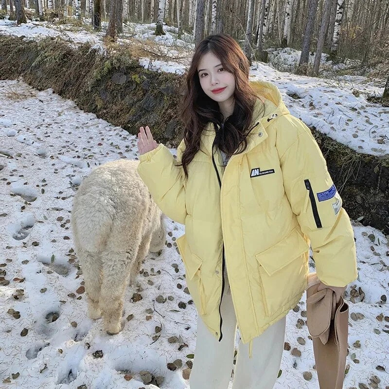Winter Cotton Coat Women'S Short Korean Style 2024 New Bread Coat Winter Loose Cotton Jacket Thickened Cotton Coat Trendy Jacket Yellow