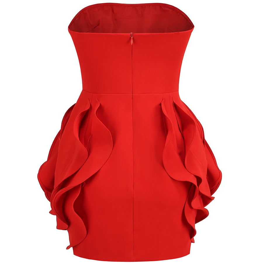 2024 New Spring Women Sexy Strapless Big Flowers Bodycon Mini Dress Cute Celebrity Birthday Party Girls' Homecoming Dress