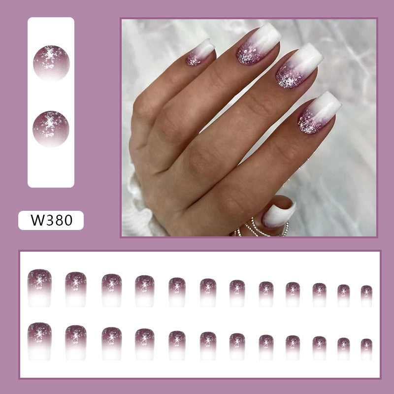 Reusable Adhesive Nail Short False Nails Press On Nails Tips Nails Fake Manicure With Glue Decorated False Nails W380