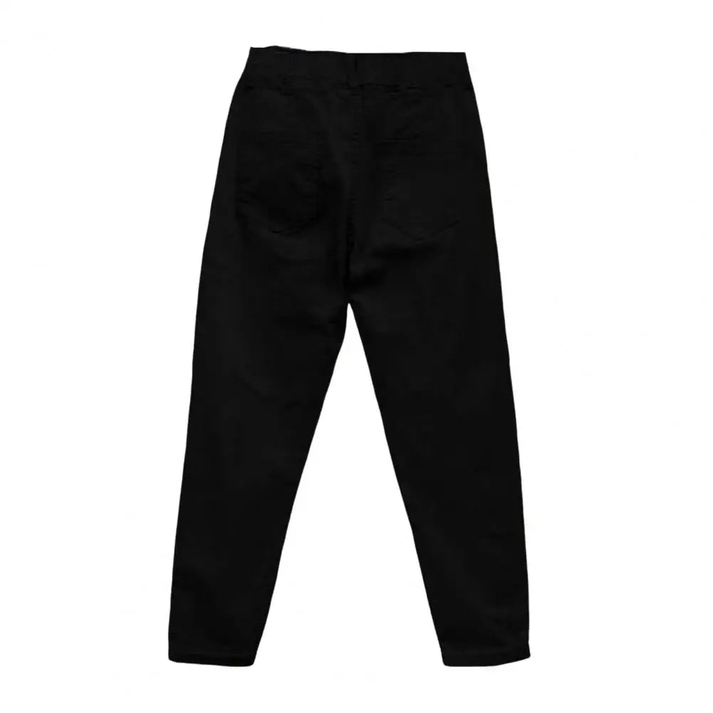 Soft Touch Women Pants Stylish Women's Casual Pants with Elastic Waist Pockets Solid Color Wide Leg Harem for Streetwear Black