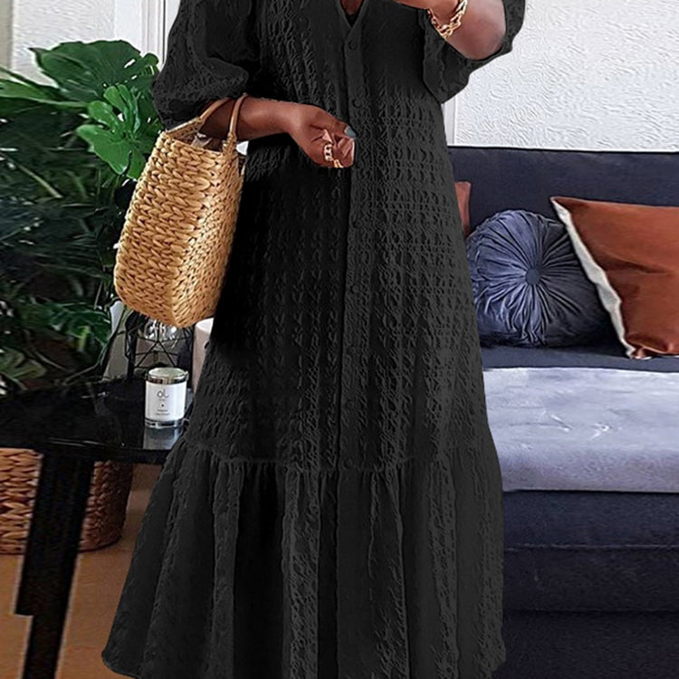 Plus Size 5XL VONDA Women Shirt Dress 2024 Summer Sexy V Neck Buttons Half Sleeve Long Maxi Vestidos Bohemian Elegant Party Robe Black