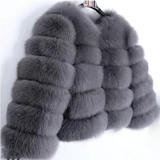 Women's Fashion Faux Fur Coat Super Hot Autumn Winter Women Short Faux Fox Fur Fluffy Jacket High Quality 5xl Ladies Furry Coats Grey