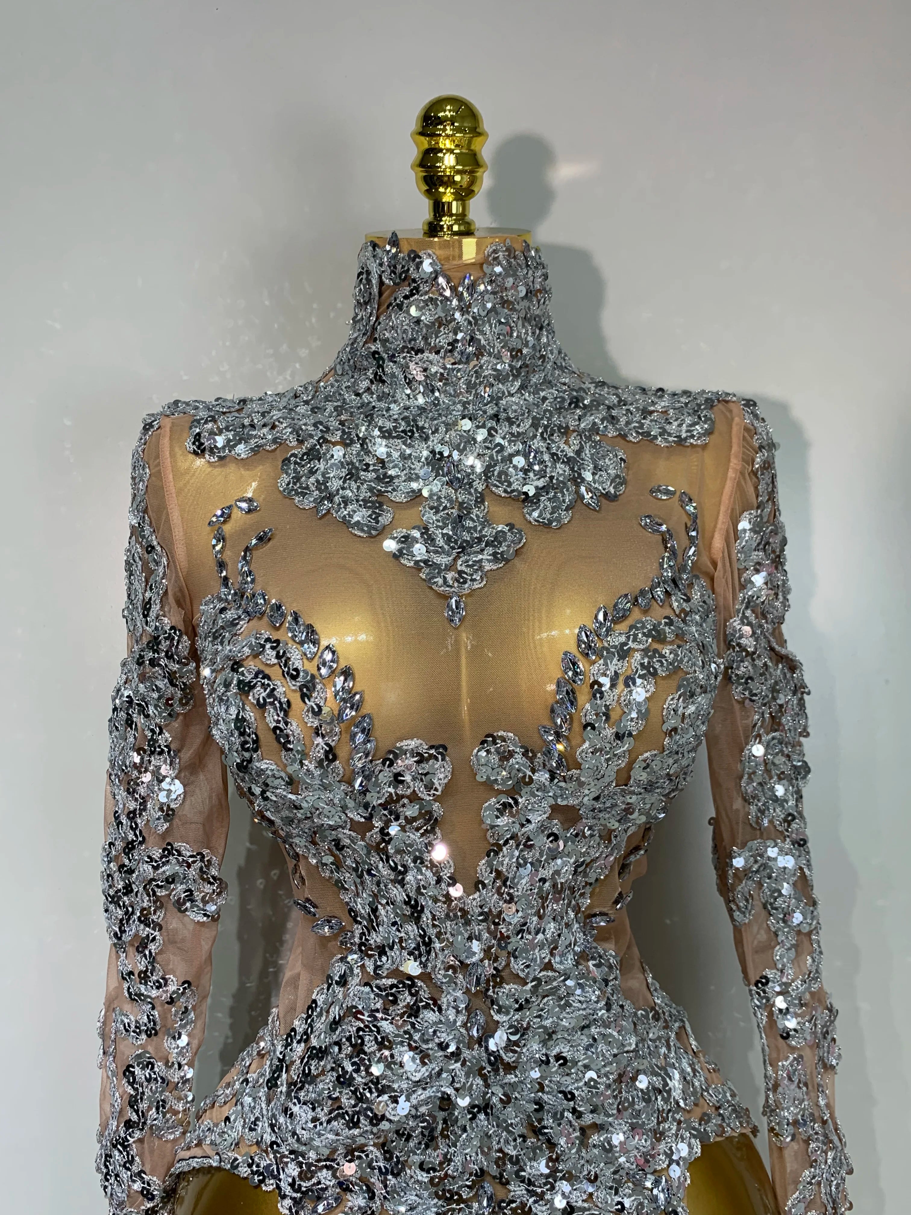 Sparkly Silver Gold Sequins Short Dress Sexy High Slit Women Nightclub Evening Party Dress Birthday Singer Stage Show Outfit