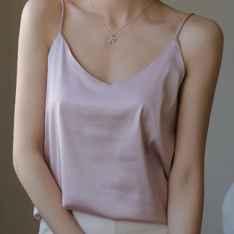 Grey Camisoles for Women Acetate SATIN Loose Summer Spaghetti Strap Tank Top Solid V-neck Fashion Sexy Backless Tanks & Camis