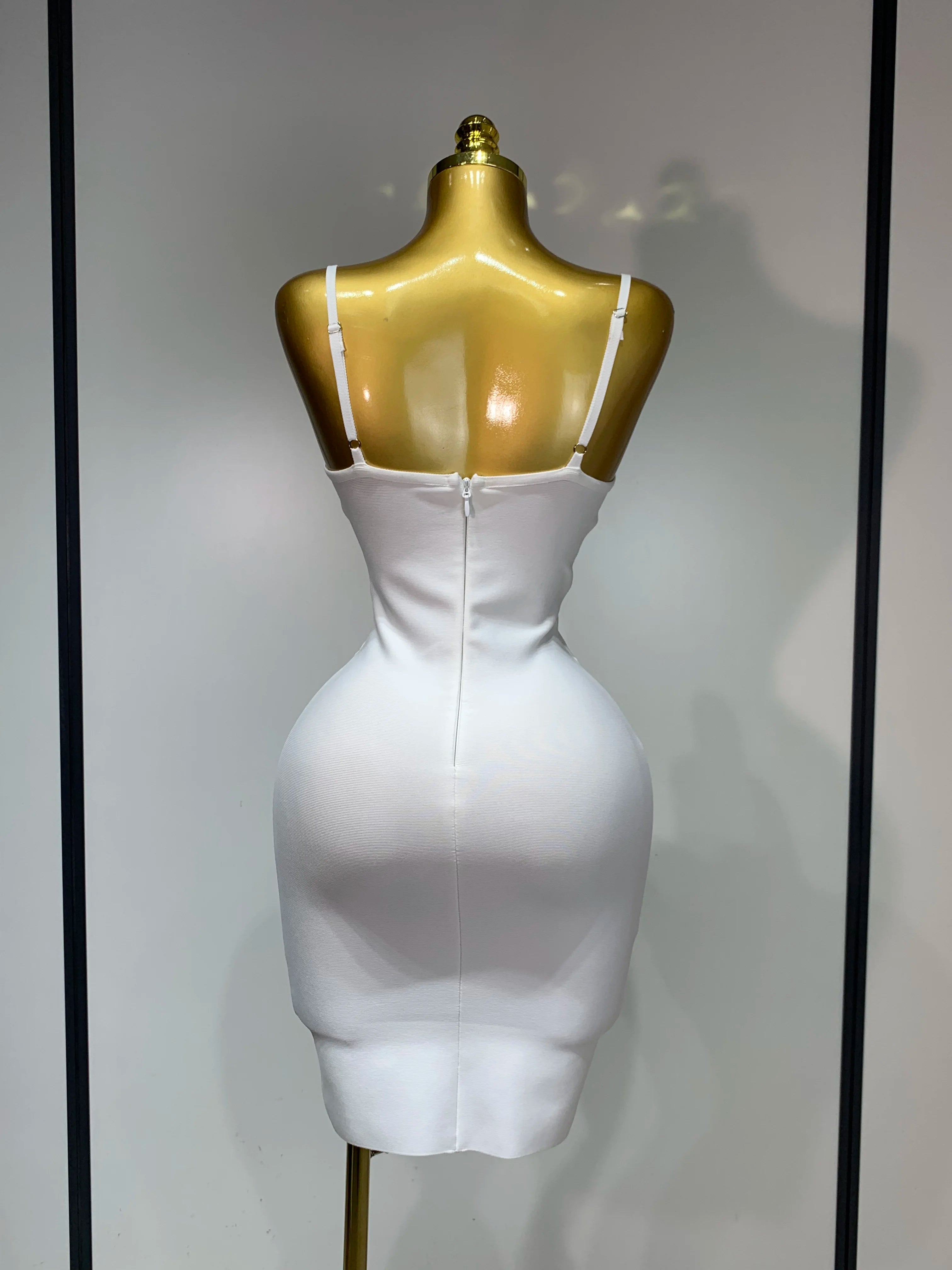 Women Sexy Spaghetti Strap V Neck Crystal Sleeveless Bandage Dress White Elegant Evening Party Cocktail Luxury Birthday Gowns