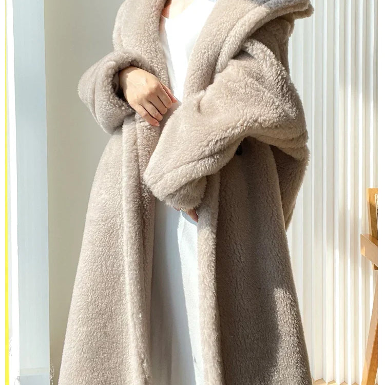 Teddy teddy bear coat women's autumn and winter fur grain camel wool coat alpaca wool med-long woolcoat