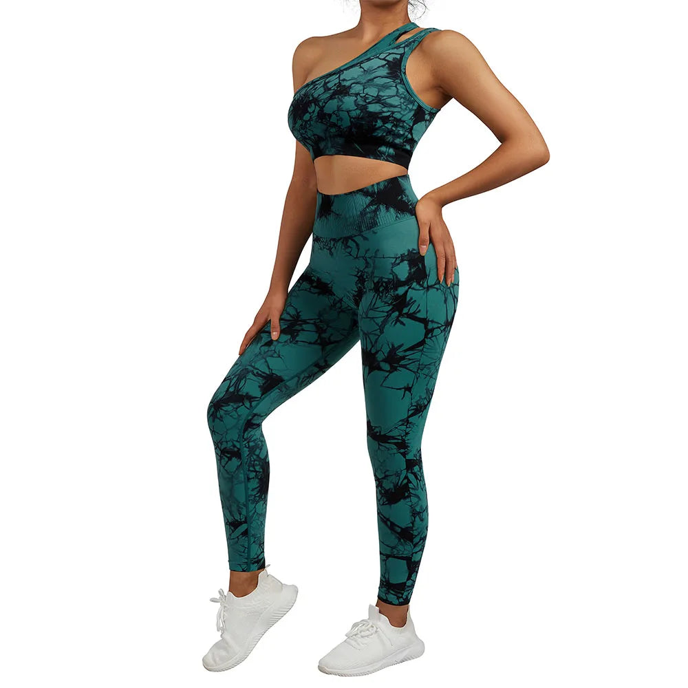 One Shoulder Yoga Sets Women Sportswear Gym Clothing High Waist Leggings Workout Gym Outfits Fitness Wear Sports Yoga Suits SS321BT
