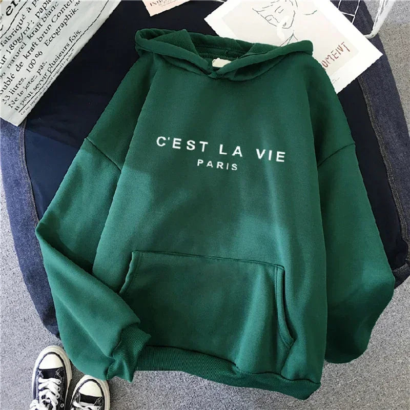 Autumn Winter Women Fleece Hoodies Thick Warm Female Long Sleeve Hooded Sweatshirts Casual Print Lady Loose Pullover Tops green letter velvet