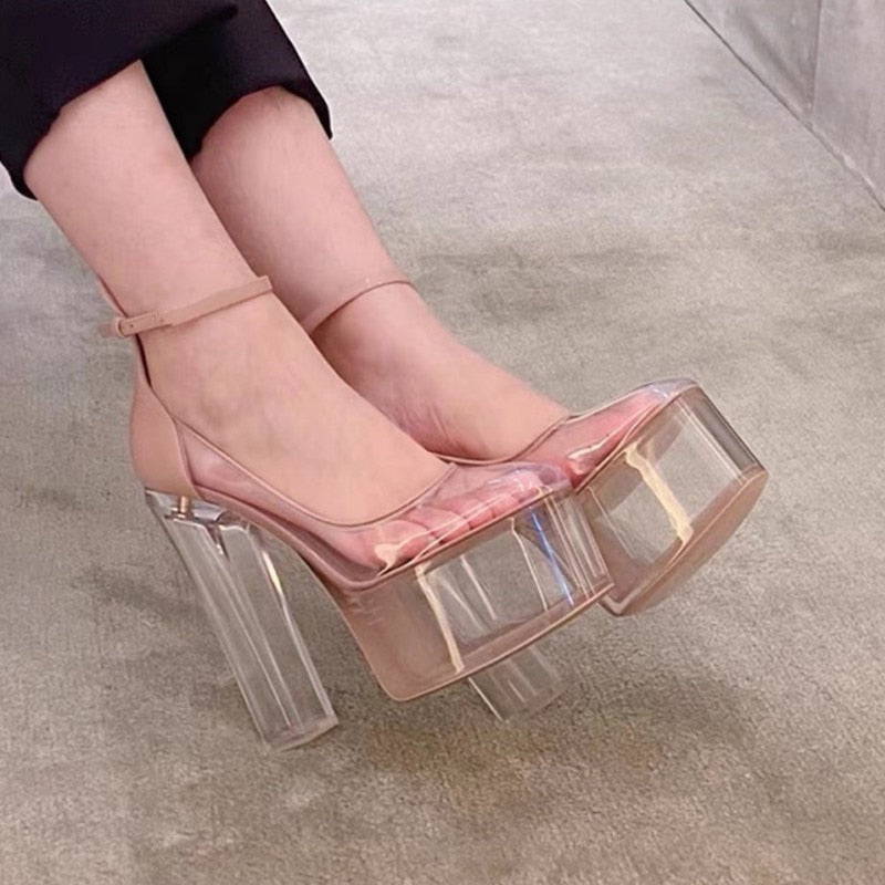 Summer New Fashion Thick Sole High Heel Leather Shoes Super High Heel Bridal Shoes Wedding Party Shoes