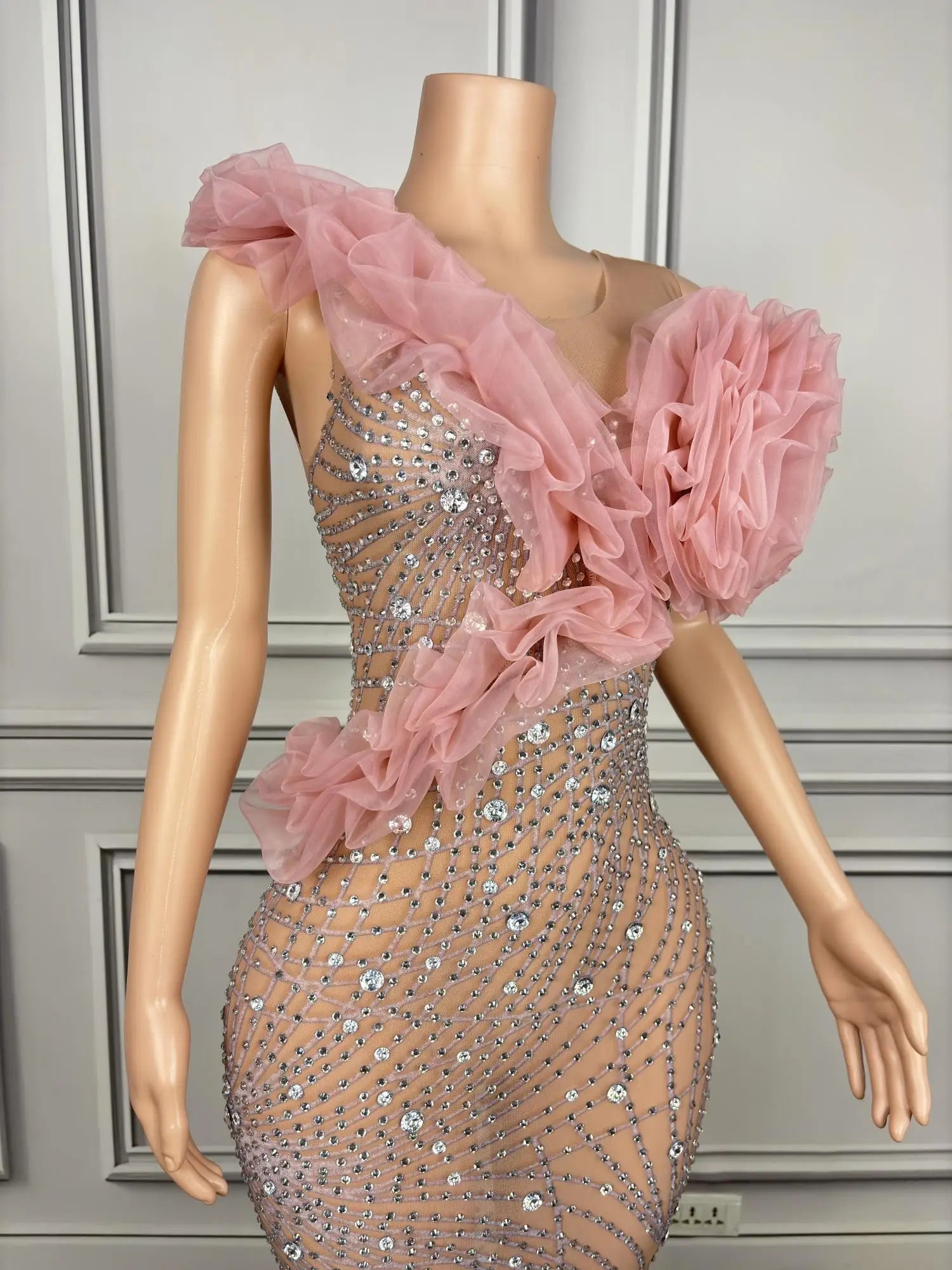 Elegant Ball Dress Sparkly Rhinestone Women Wedding Prom Birthday Party Evening Gown Sheer Mesh Luxury Sexy Maxi Dress Dousha