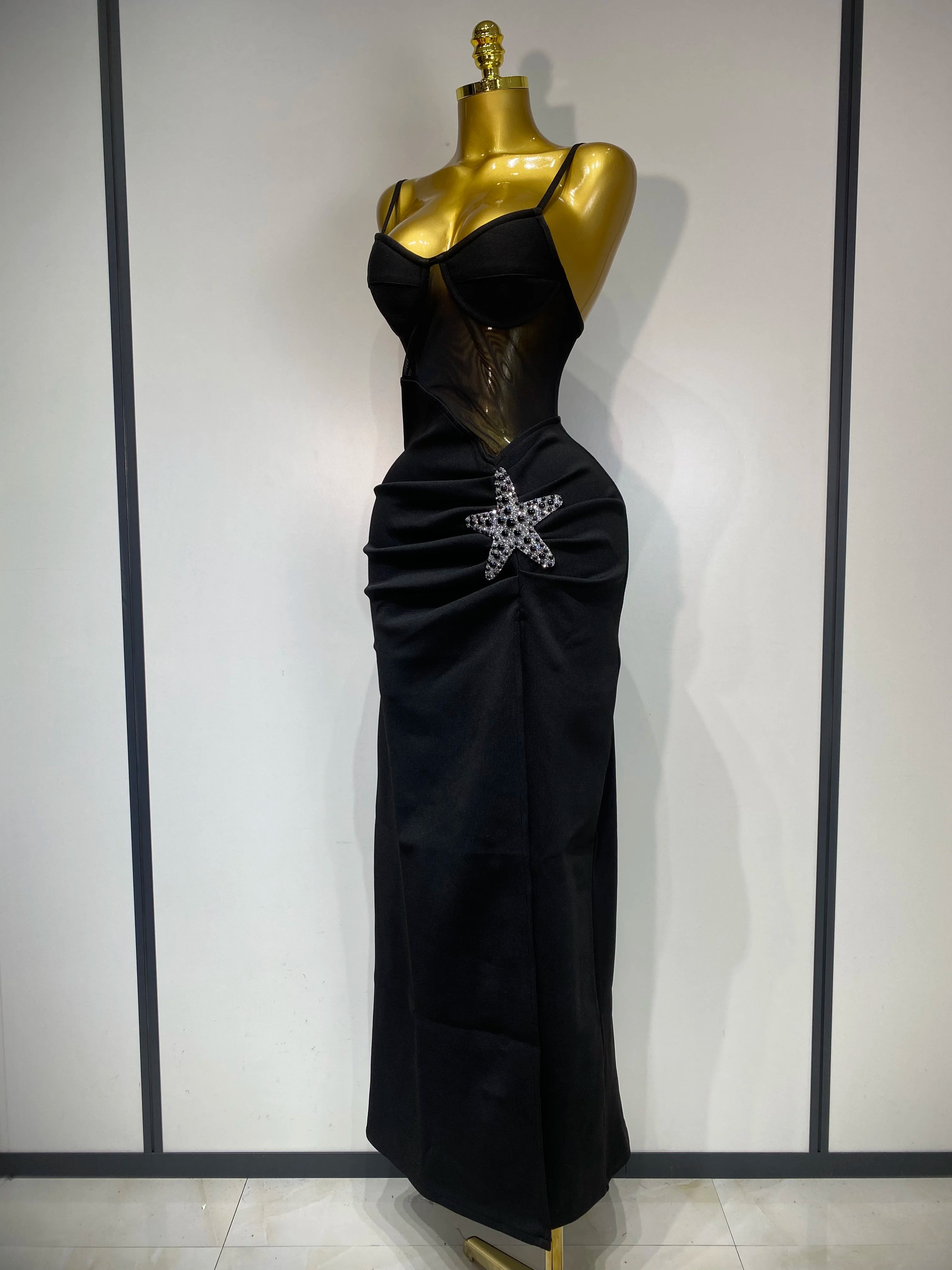 Sexy Long Dress Starfish Decoration Bandage Dress Women 2025 Elegant Style Fashion Evenig Party Luxury Birthday Prom Gowns