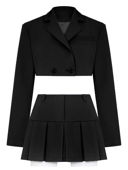 Taruxy – ensemble deux pièces décontracté pour femme, tenue d'automne, noir, assorti avec jupe et Blazer, haut court, nouvelle collection 2022 