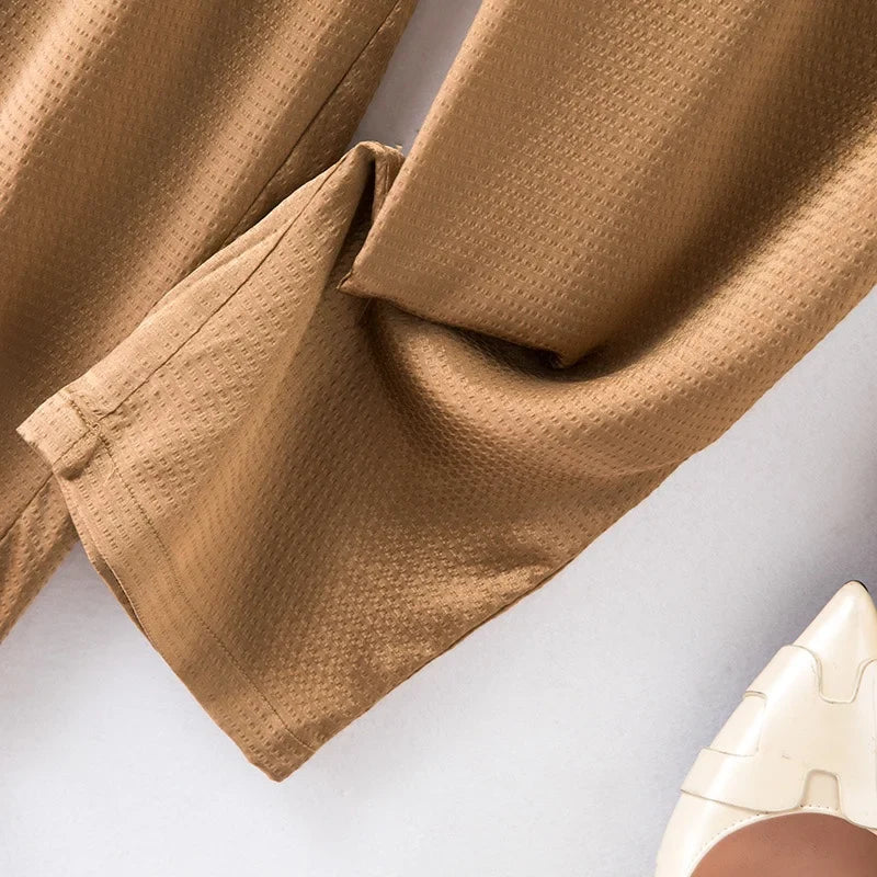 Women's Fashion Spring New 93%Natural Mulberry Silk Elastic Pearl Satin Straight Leg Casual Ankle-Length Versatile Pants