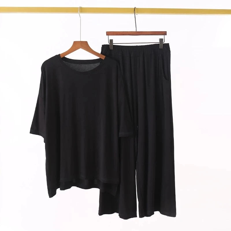 Plus Size 7XL 150K Summer Modal Pajamas Sets Short Sleeve Top and Pants Women Soft Sleepwear Suit Home Women Female Sleepwear