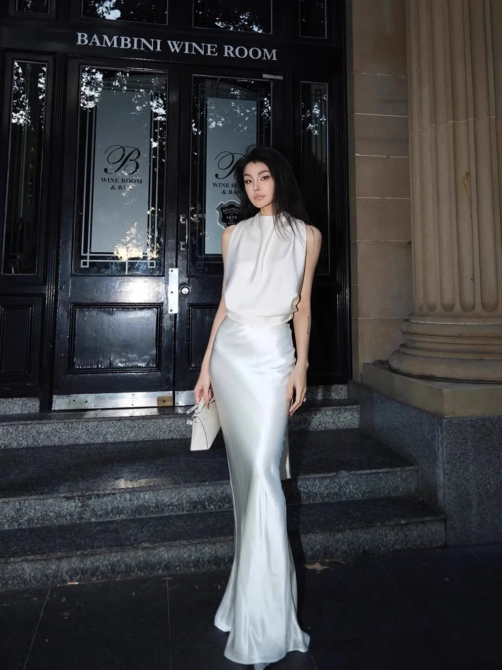 Lautaro Spring Autumn Soft Flowy Acetate Floor Length Trumpet Skirt Women Elegant Chic Luxury Designer High Quality Clothes 2025