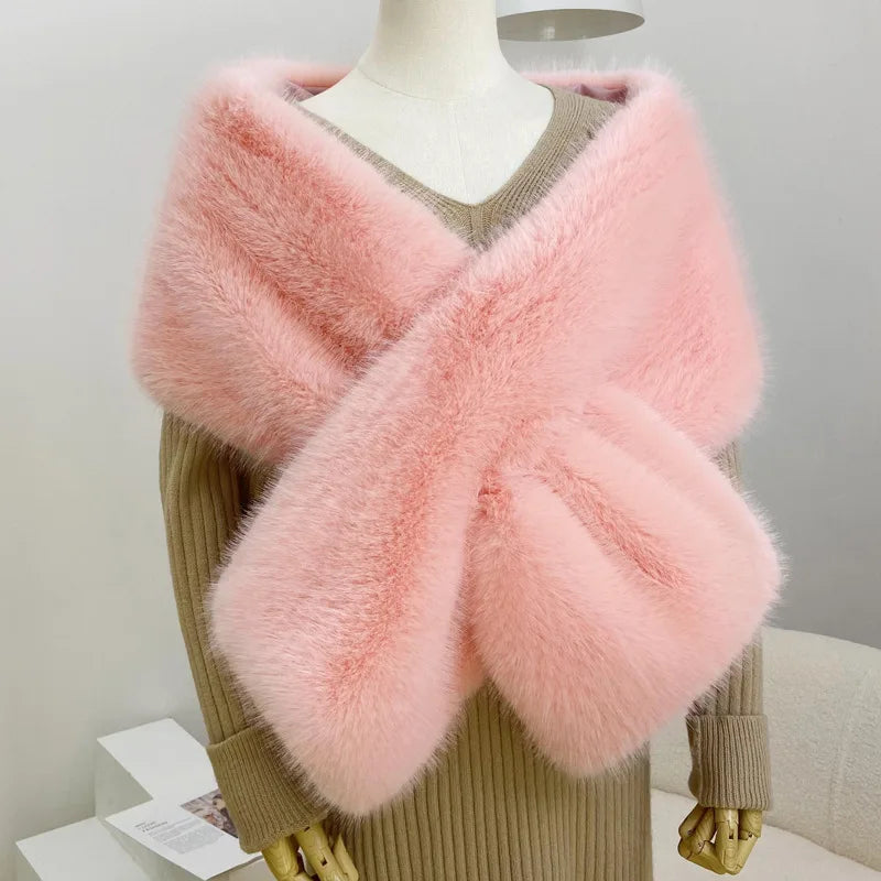 Women Fur Capes Wedding Bridal Shawl Bolero Faux Fur Stole Winter Luxury Fluffy Warm Outerwear Jacket Formal Party Shrug 165cm pink 165cm