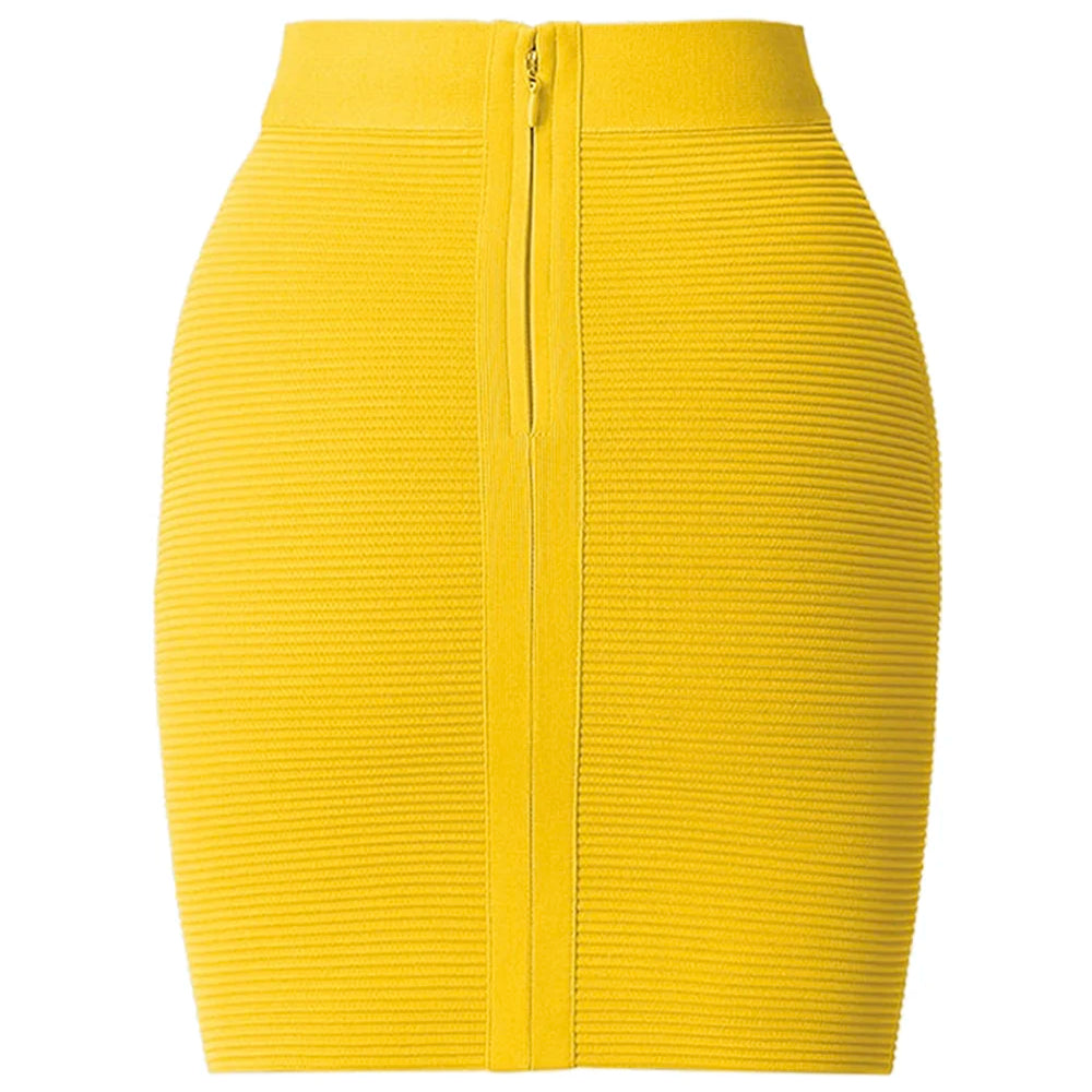 Yellow Color Women Sexy Bodycon Mini Skirt Rayon Bandage Fashion Nightclub Party Wear Celebrate Skirts High Quality