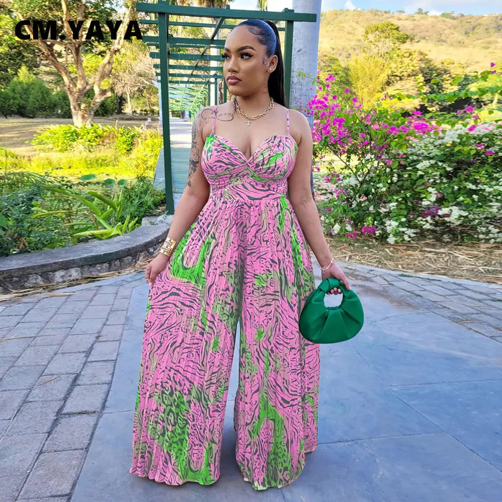 Women Leopard Spaghetti Strap Loose Wide Leg Sleeveless Jumpsuit 2023 Summer Street Playsuit One Piece Suit Romper