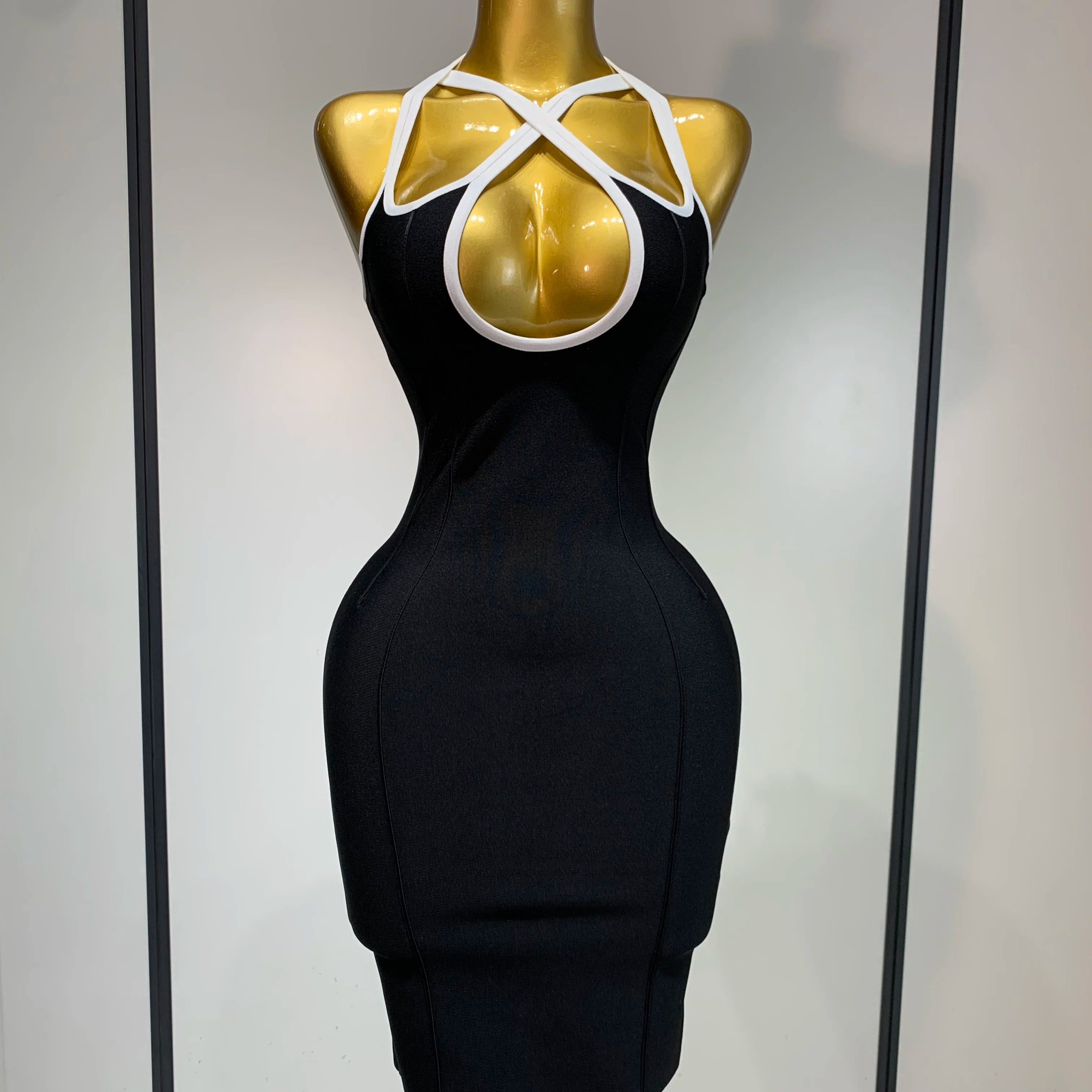 Women Elegant Fashion Dress Halter Neck Bodycon Bandage Dress Celebrity Evening Party Club Gown Sexy Backless Birthday Dress black