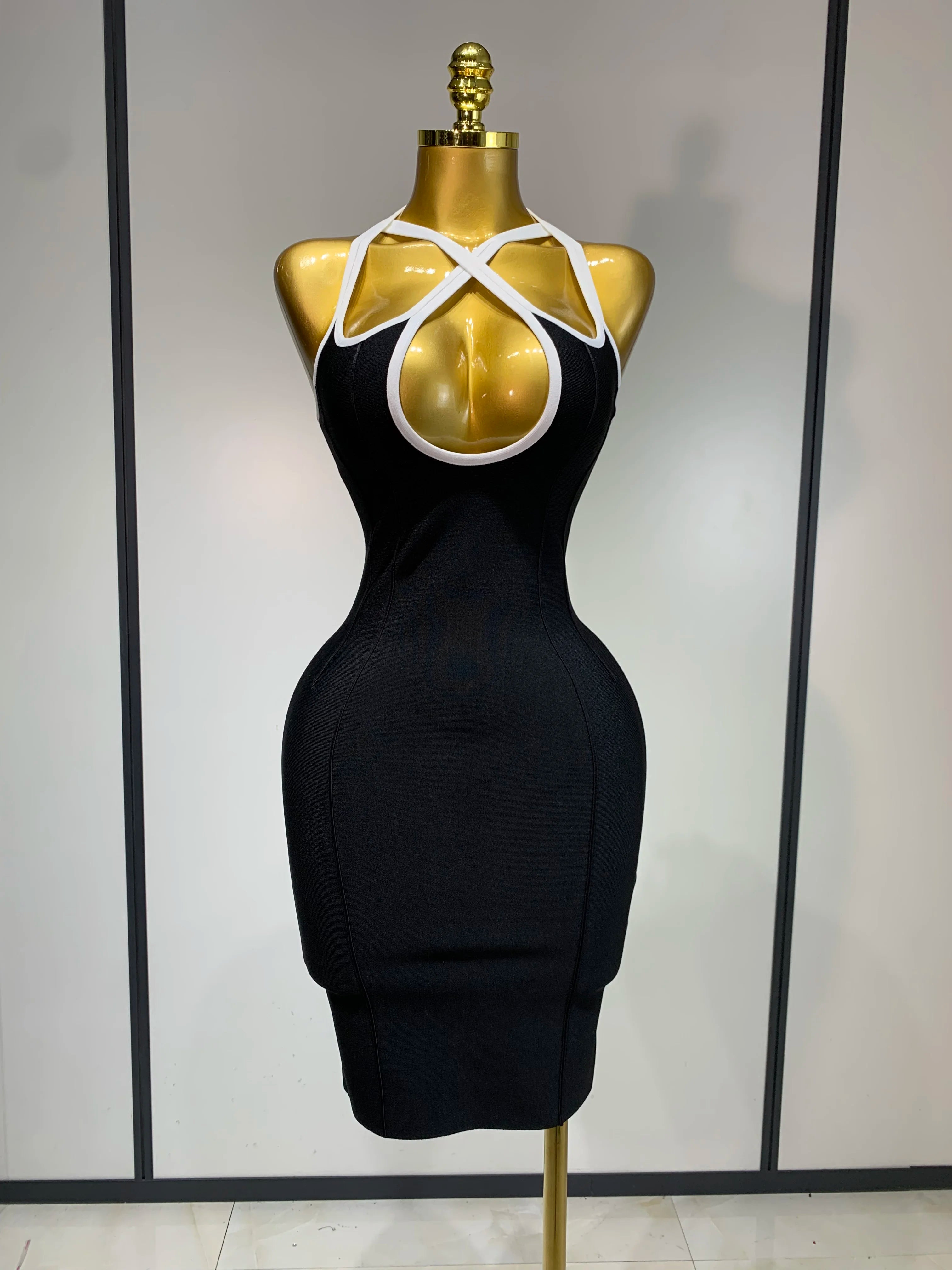 Women Elegant Fashion Dress Halter Neck Bodycon Bandage Dress Celebrity Evening Party Club Gown Sexy Backless Birthday Dress black