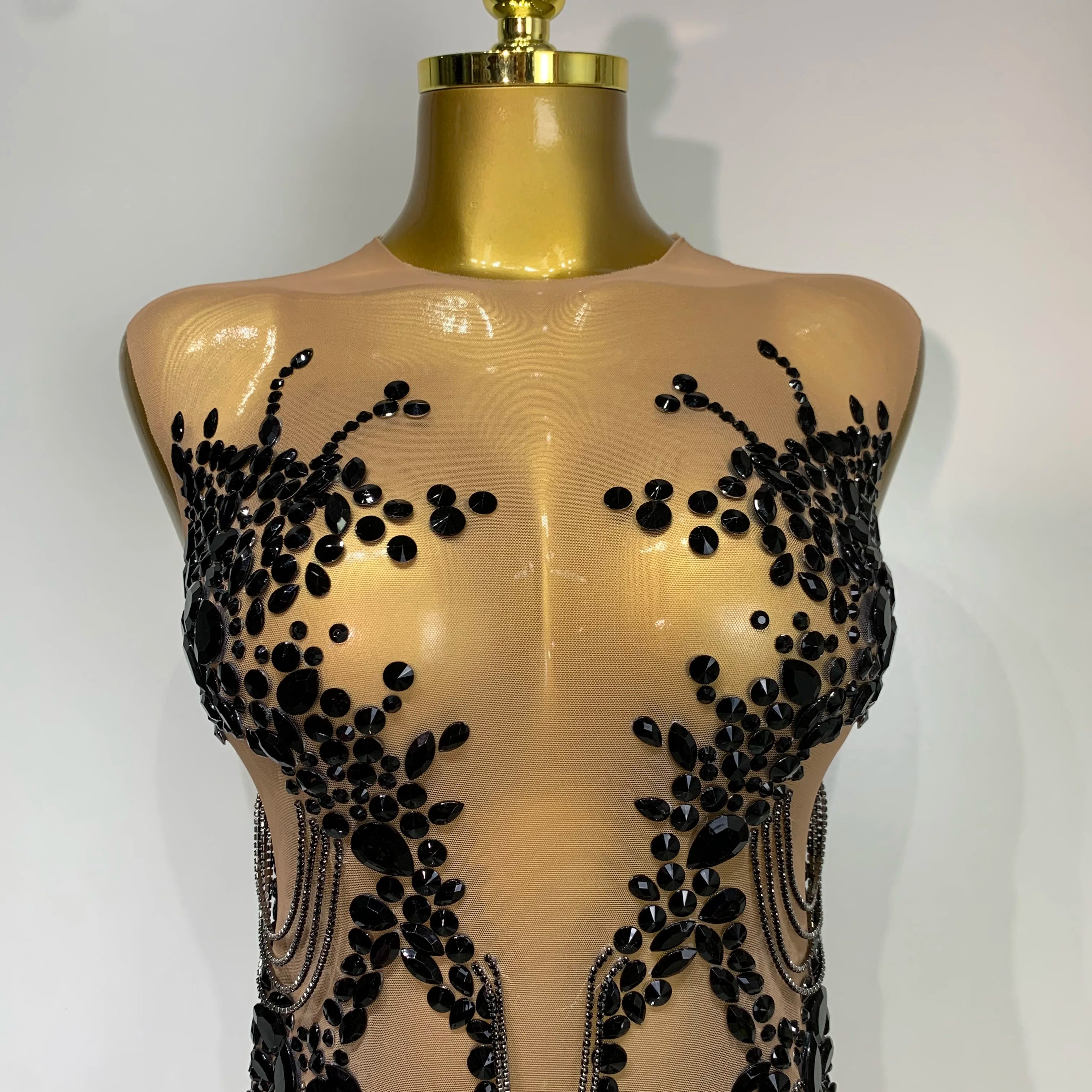 Luxury Rhinestones Chain Sleeveless Mini Dress Celebrity Elegant Sexy Performance Dance Nightclub Outfit Birthday Party Dress