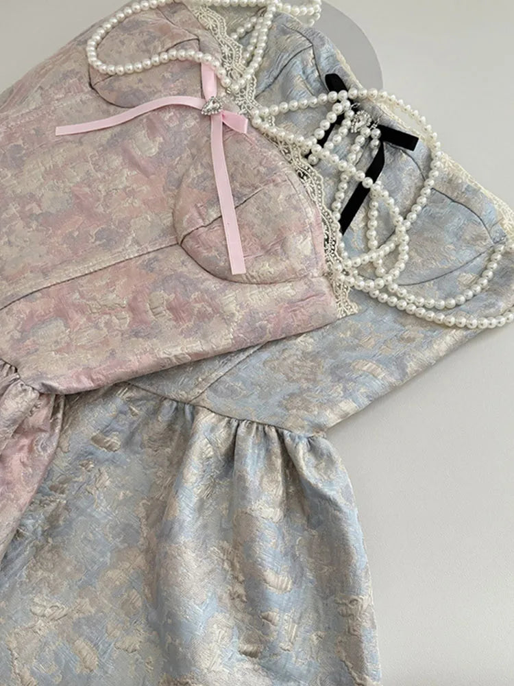 French Elegance Lolita Dress Fashion Sweet Luxury Prom Gown Pearl Chain Party Prom Sleeveless Robe 2000s Aesthetic New Design