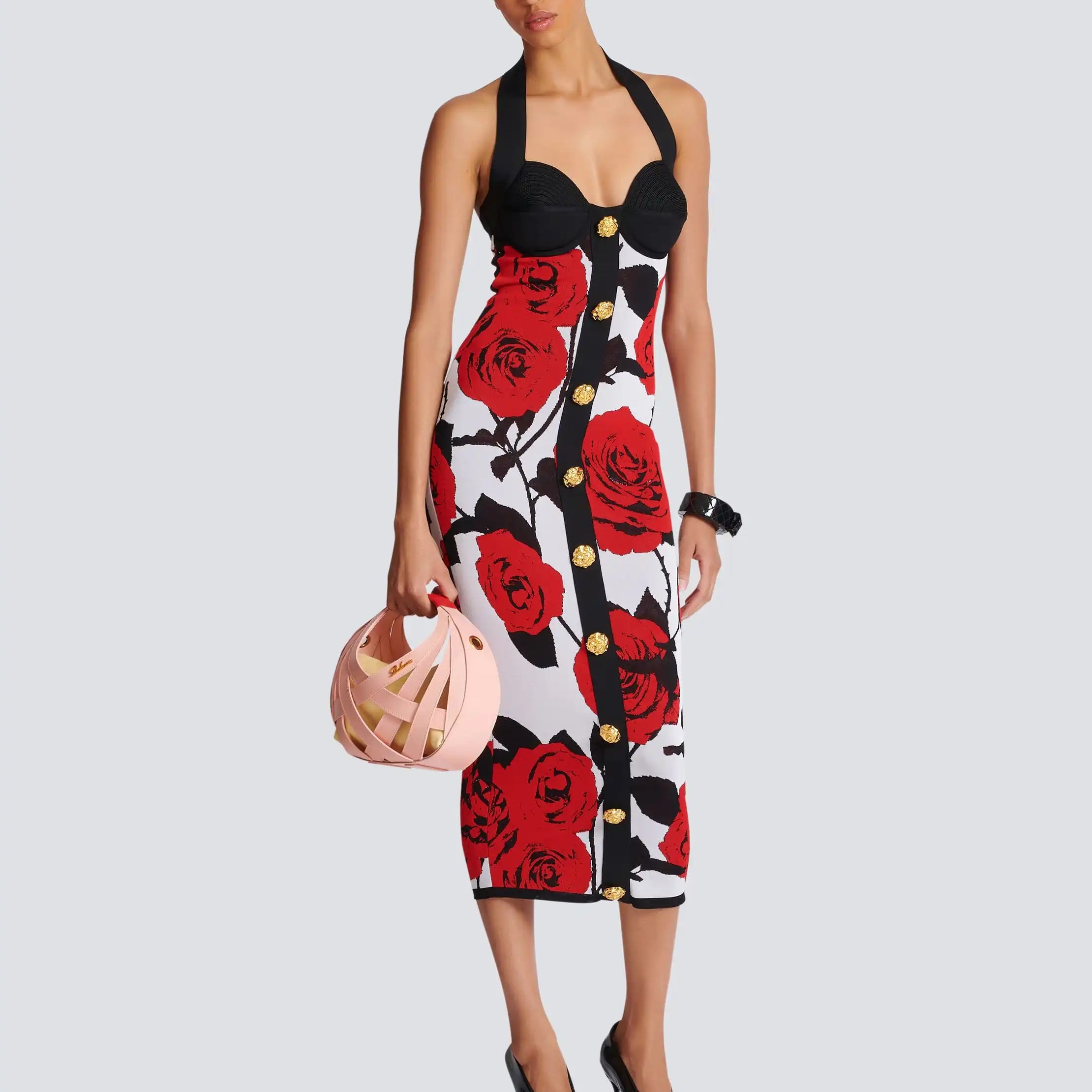 Top Quality Women Sexy Halter Backless Bodycon Mid-calf Bandage Dress Elegant Evening Party Celebrate Dress High Quality black