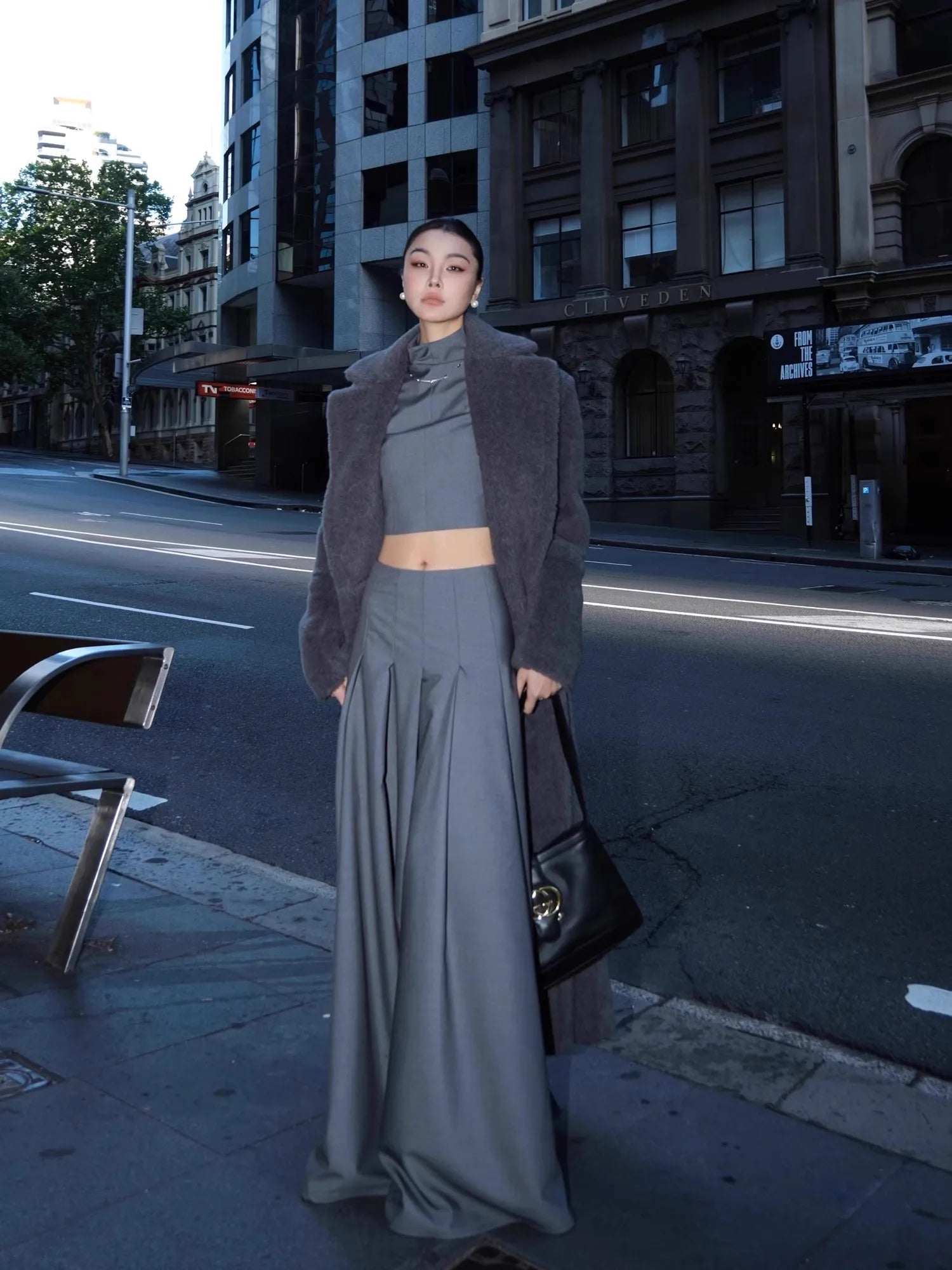 Lautaro Spring Autumn Grey Flowy Floor Length Pleated Skirt Women with Side High Slit High Waist Elegant Luxury Designer Clothes Grey