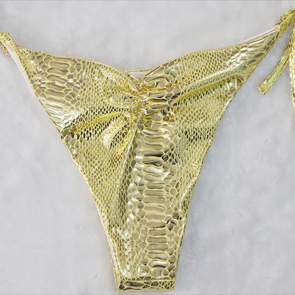 Sexy Triangle Bikini Simple Crystal Diamond Women's Swimsuit Gold Stamped Snakeskin Swimwear