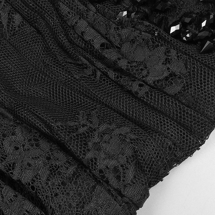 Elegant Black Lace V-Neck Mermaid Dress Gown with Sheer Sleeves for a Formal Dinner