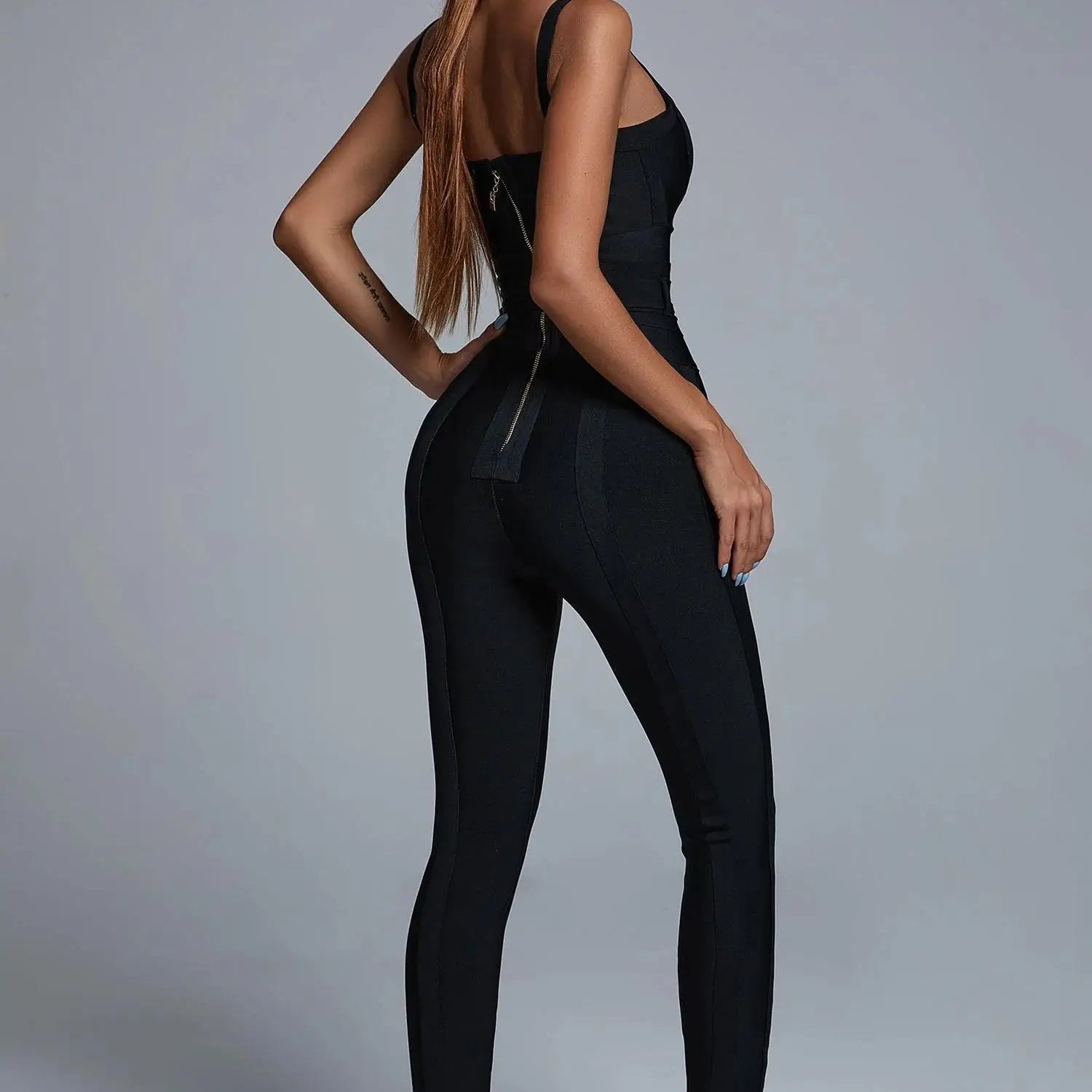 Top White Blue Black V-neck Bodycon Sexy Rayon Bandage Jumpsuit Night Club Party Jumpsuit