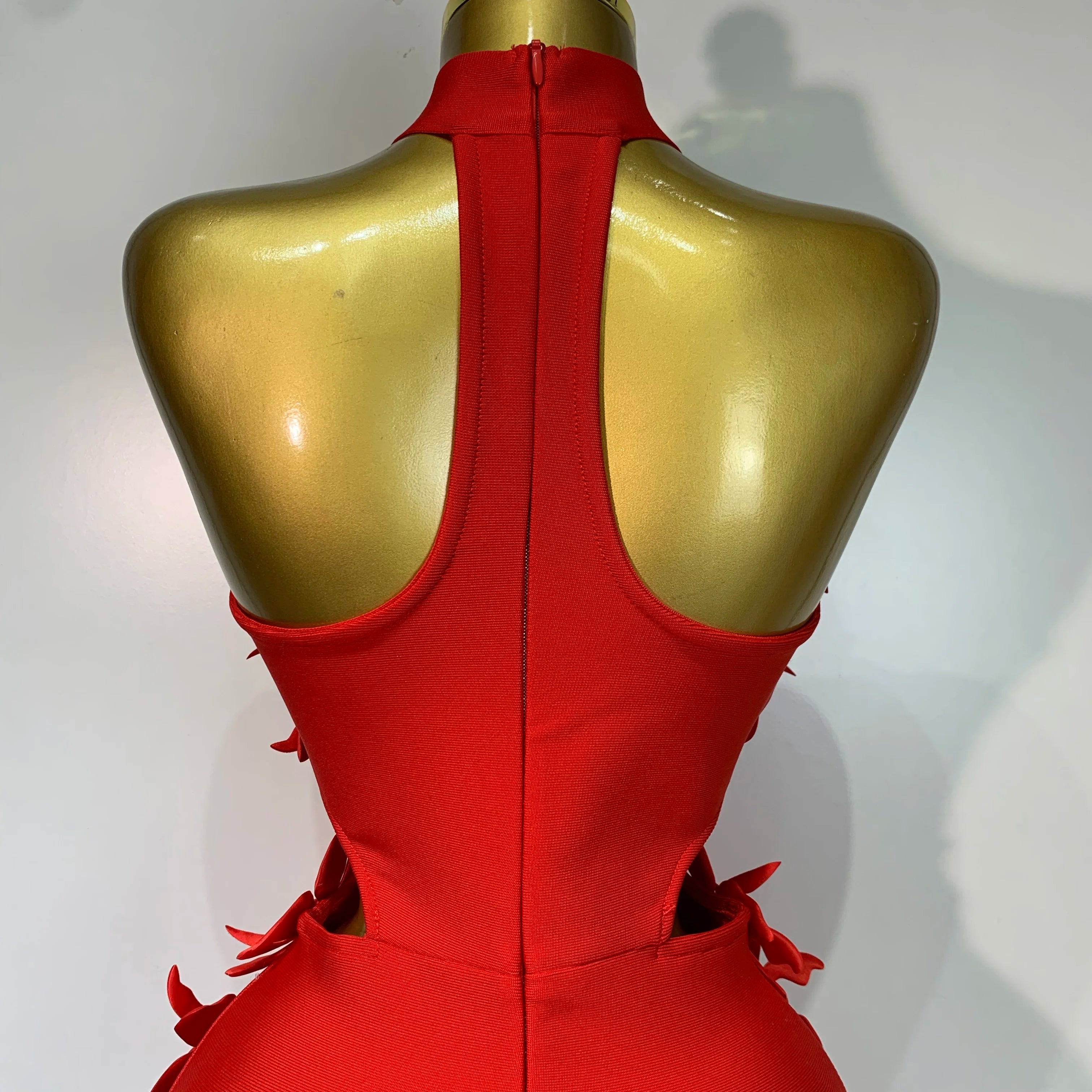 Women Sexy Sleeveless Flower Hollow Out Evening Party Bandage Dresses Red Knitted Bodycon Birthday Wedding Guest Clothing