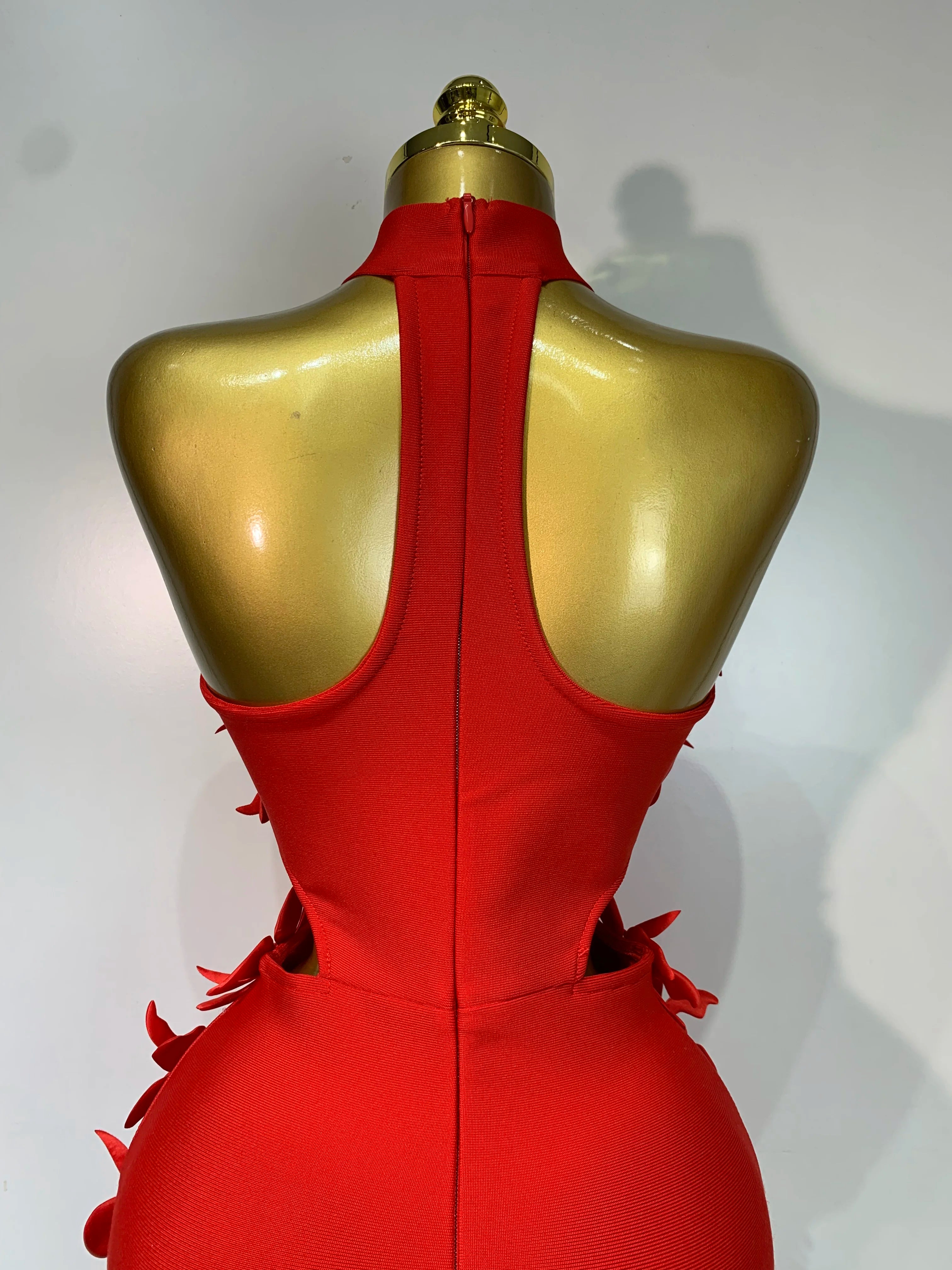 Women Sexy Sleeveless Flower Hollow Out Evening Party Bandage Dresses Red Knitted Bodycon Birthday Wedding Guest Clothing