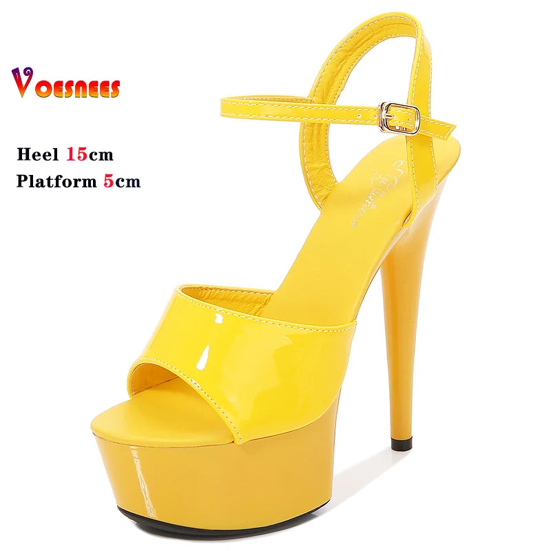 15CM Stiletto Waterproof Platform Sandals Stripper High Heels Women Sexy Show Shoes Platform High-heeled Wedding Shoes Size 43 As picture shown 5
