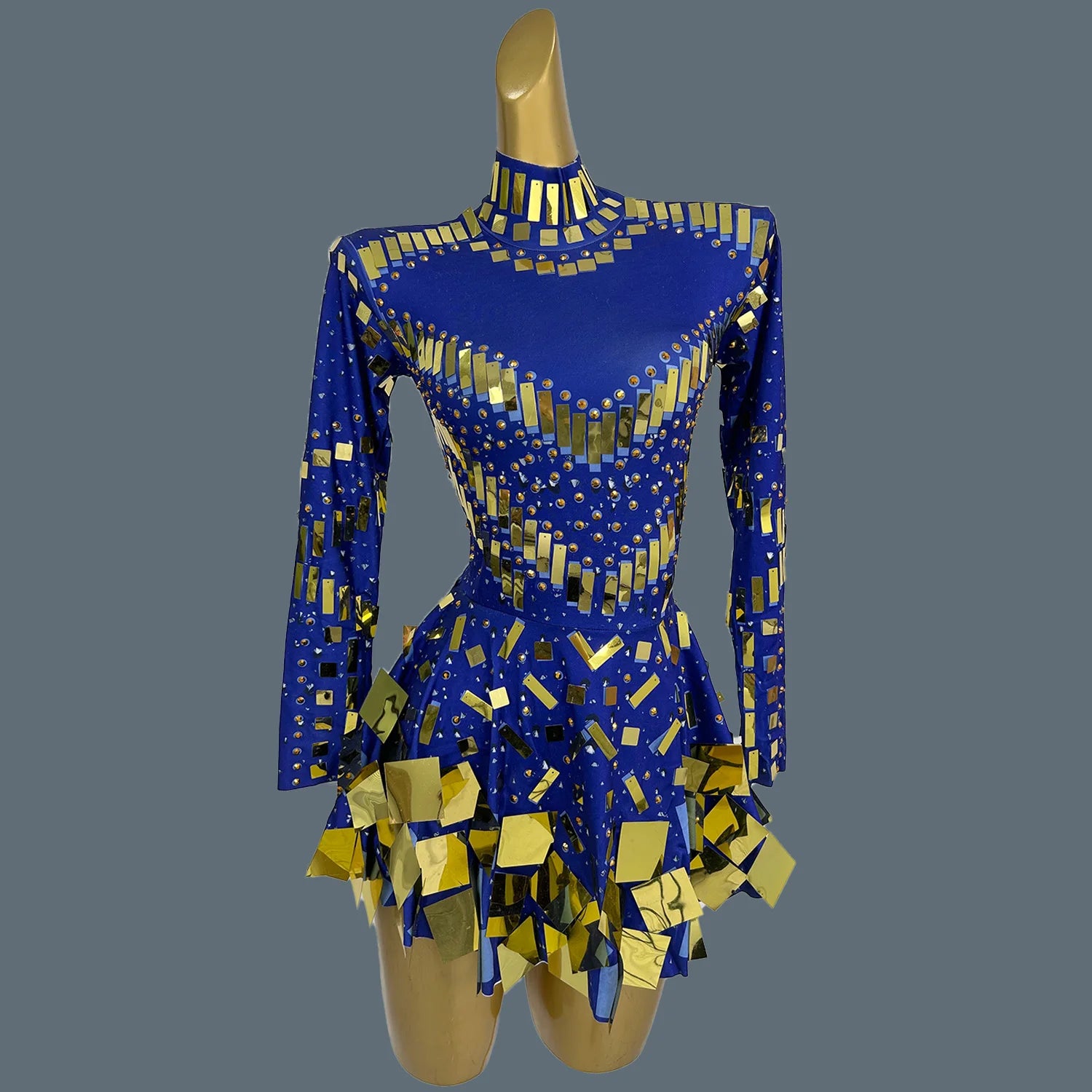 Fancy Sequins Pleated Mini Dress for Hot Girls Bar Nightclub Stage Show Outfit Dance Performance Wear Dance Troupe Outfit Xieshi Blue Glod One Size