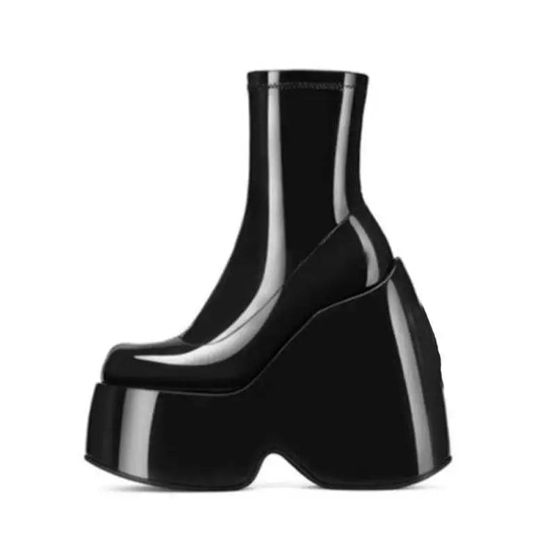 Brand Ladies Platform Boots Fashion Thick High Heels Women's Bootie Party Sexy Block Heel Shoes 44 Black Patent