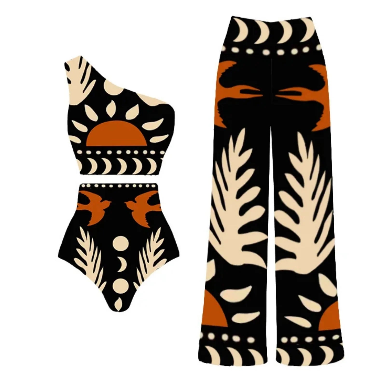 New Retro Off Shoulder Ruffle Printed Bikini Set Swimsuit Women Swimwear Beachwear Bikinis Bathing Suit Beach Vacation Outf Set 5